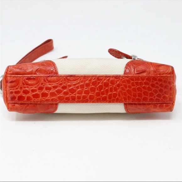 ISABELLA FIORE canvas and crocodile-embossed orange/red leather GORGEOUS vintage - Picture 7 of 8